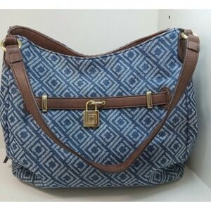 Liz Claiborne Womens Bag 100% Cotton Navy Geometric Print
